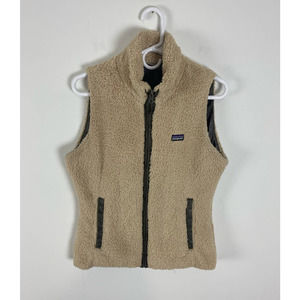 Women Patagonia sherpa fleece cream zip-up nylon lined vest jacket, S